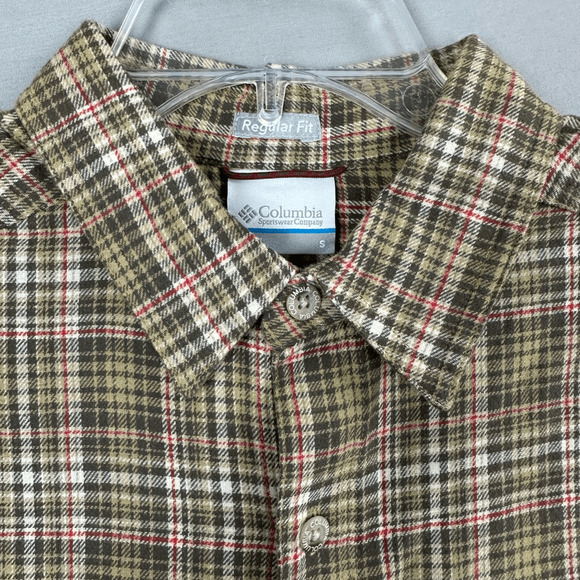Columbia Men’s Boulder Ridge Flannel Shirt Small Regular Fit Brown Tan Plaid - Picture 3 of 9